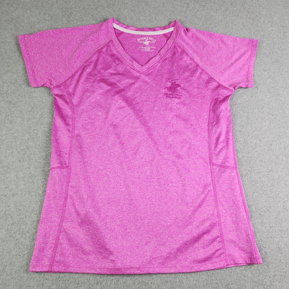 Beverly Hills Polo Club T-Shirt Womens Large Pink Heathered Activewear V-Neck